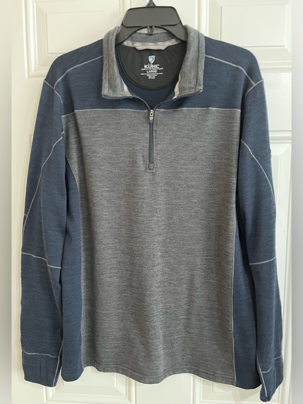 KUHL Ryzer Quarter Zip Pullover Sweatshirt Men’s L Blue Gray Hiking Outdoors